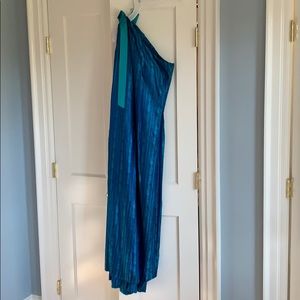 Vintage blue: green silk long evening gown
